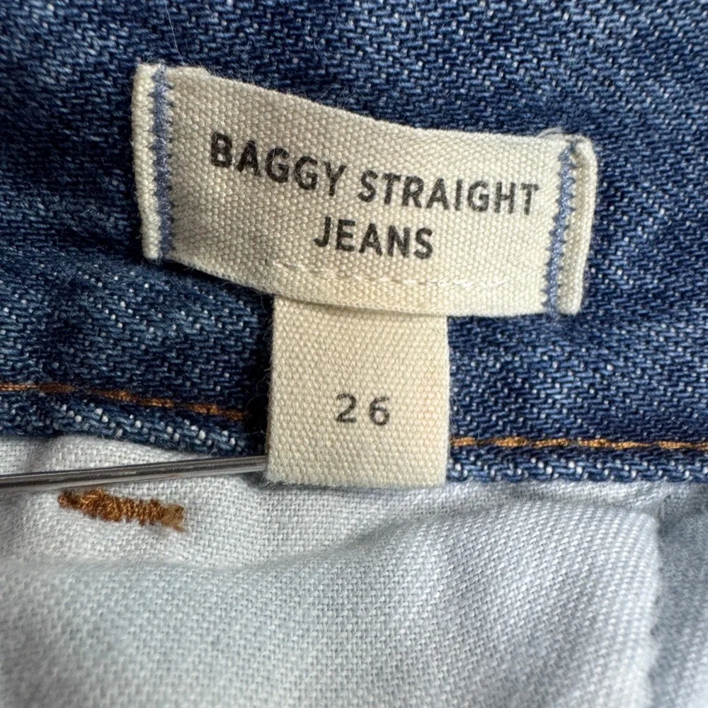 Madewell Baggy‎ Straight Jeans Women 26 Blue Pleated High Rise Denim Trousers